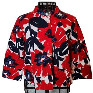 RUBY RD size 18 women's. Abstract floral red, white & blue jacket
